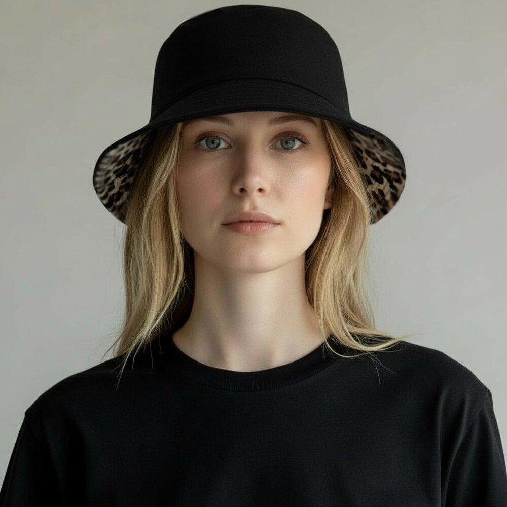 Leopard Print & Black Reversible Bucket Hat Size S - image 2